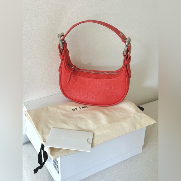 BY FAR Mini Soho Leather Shoulder Bag in Salmon w/ Original Dust Bag and Box - Picture 2 of 9